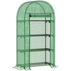 80x49x160cm Mini Greenhouse with Storage Shelf, Roll-Up ZipDoorPE Cover, Green
