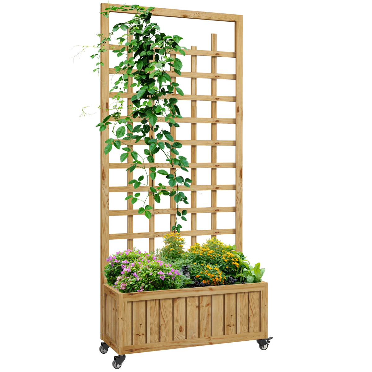 cortex-london-windsor-outsunny-fir-wood-trellis-planter-raised-garden-bed-wheels