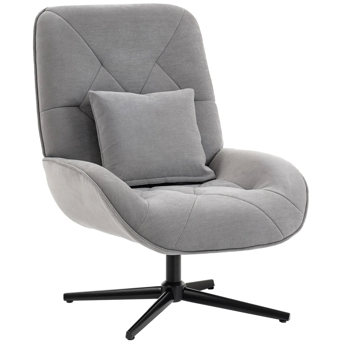 HOMCOM Accent Chair, Chenille Upholstered Swivel Armchair with Lumbar Pillow, High Back, Deep Seat and Metal Legs, Light Grey