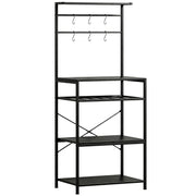HOMCOM Freestanding Shelving Unit, Industrial Storage Shelf with 6 Hooks and Wine Rack for Living Room, Home Office, Black
