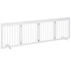 Freestanding Pet Gate 4 Panel Folding Wooden Dog Barrier w/ Support Feet