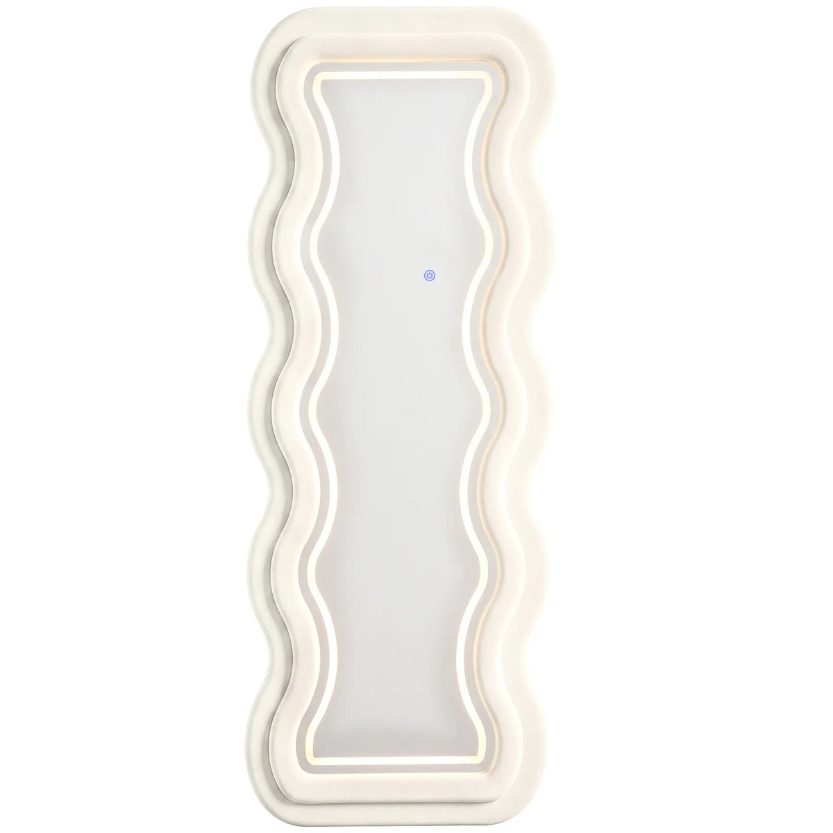HOMCOM Full Length Mirror, 160 x 60 cm Wavy Full Body Wall Standing Mirror with Velvet Frame and LED Light Strip, Cream White