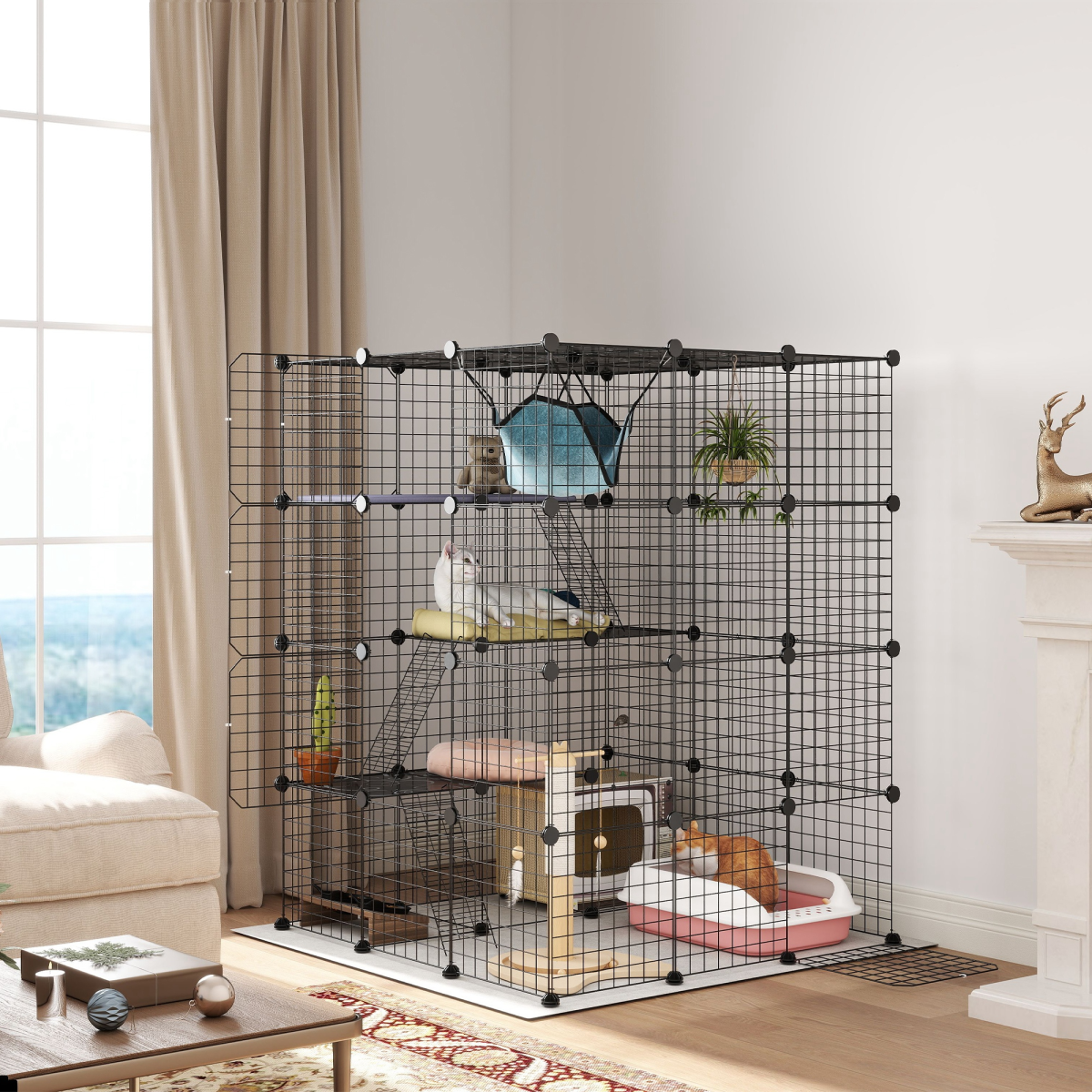 cortex-london-windsor-diy-four-tier-black-cat-cage-with-hammock-ramps-and-doors