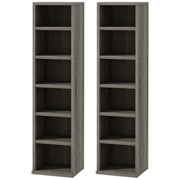 HOMCOM Set of 2 CD Media Display Shelf Unit Tower Rack Adjustable, Mocha Wood