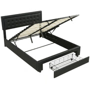 HOMCOM PU Leather King Size Ottoman Bed Frame, with Front Drawer - Black