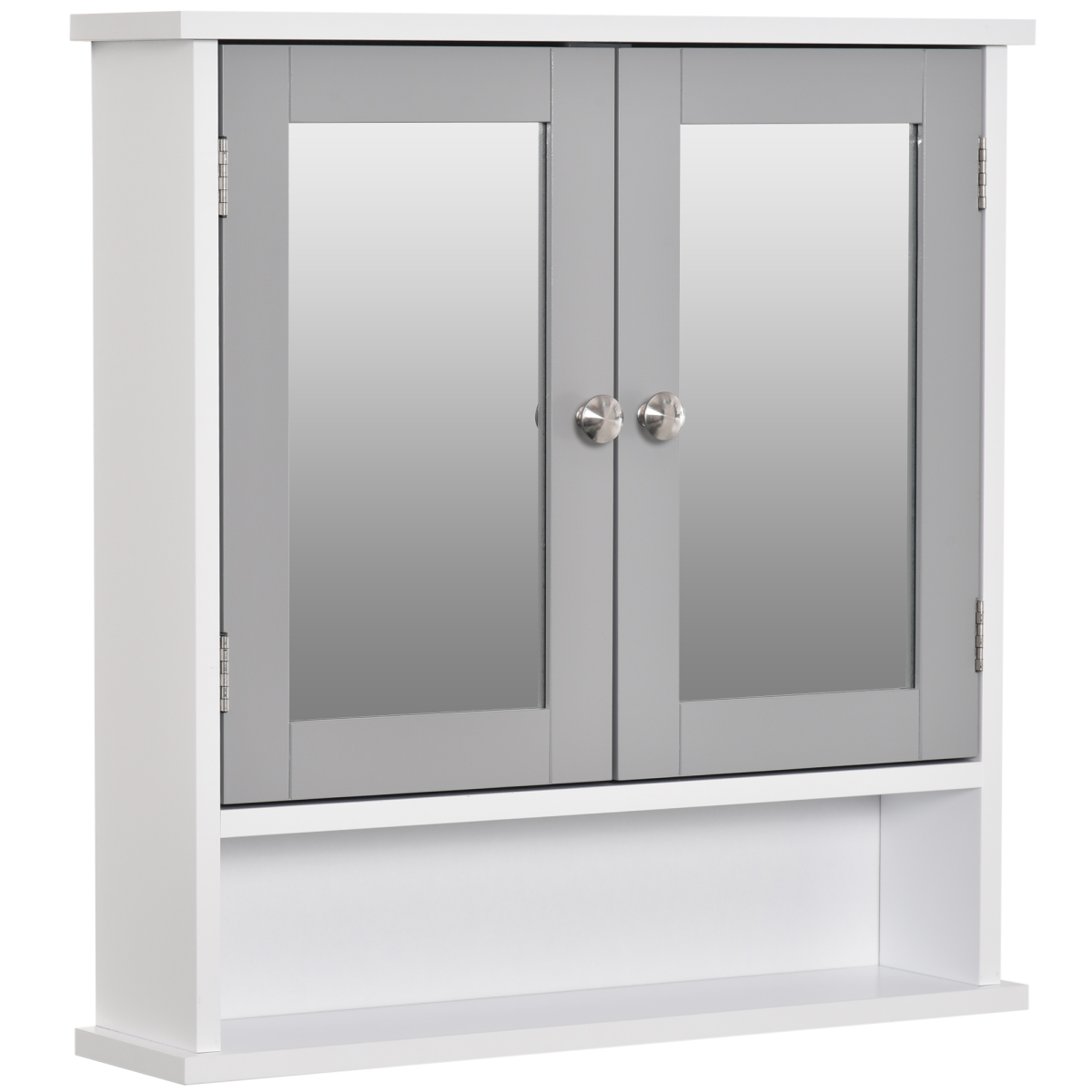 Mirror Cabinet Wall Mounted with Double Mirrored Doors, Hanging Cabinet, Grey