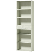 HOMCOM Bookcase Narrow Tall Space-Saving Bookshelf Drawer Open Shelves 60 x 24 x 182 cm Light Green