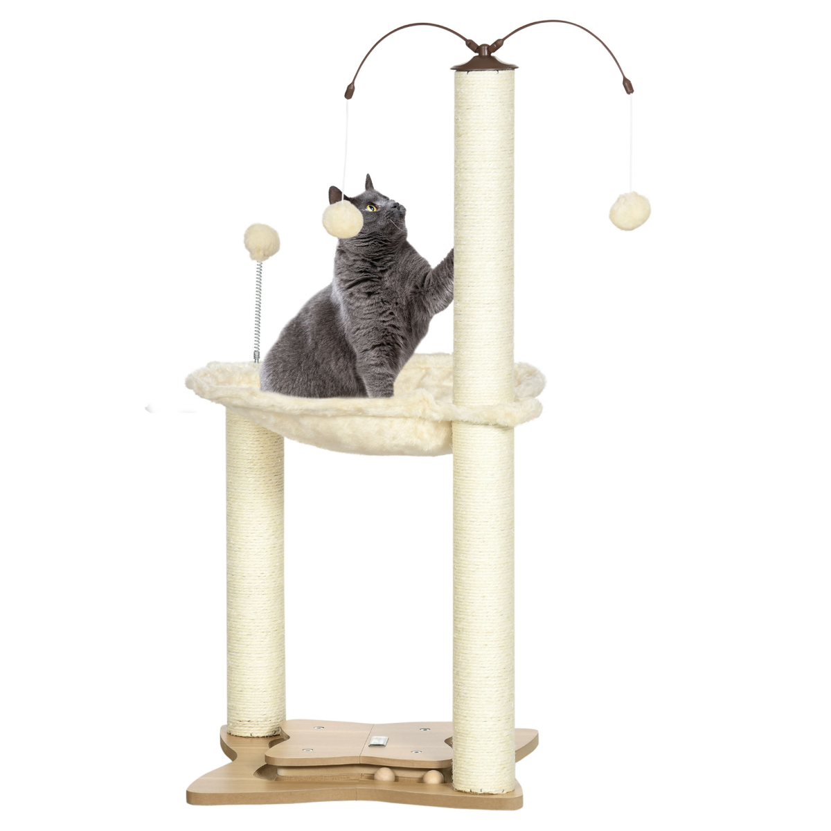cortex-london-york-cat-tree-scratching-posts-hammock-toy-ball-beige-pawhut