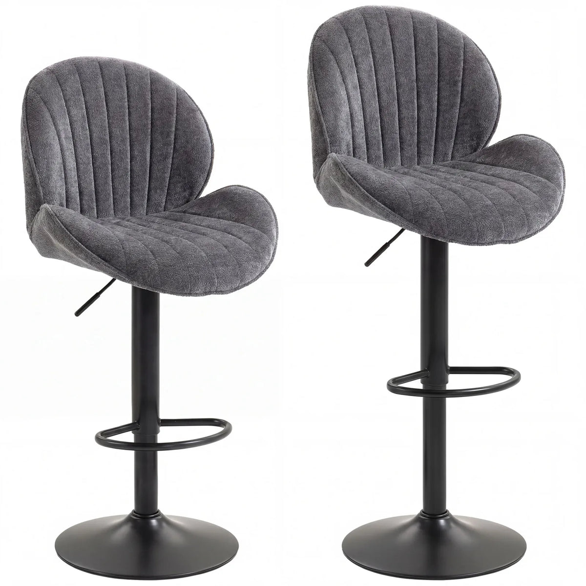 HOMCOM Bar Stools Set of 2, Swivel Barstools with Back, Adjustable Height and Footrest for Kitchen Island, Dining Room, Grey