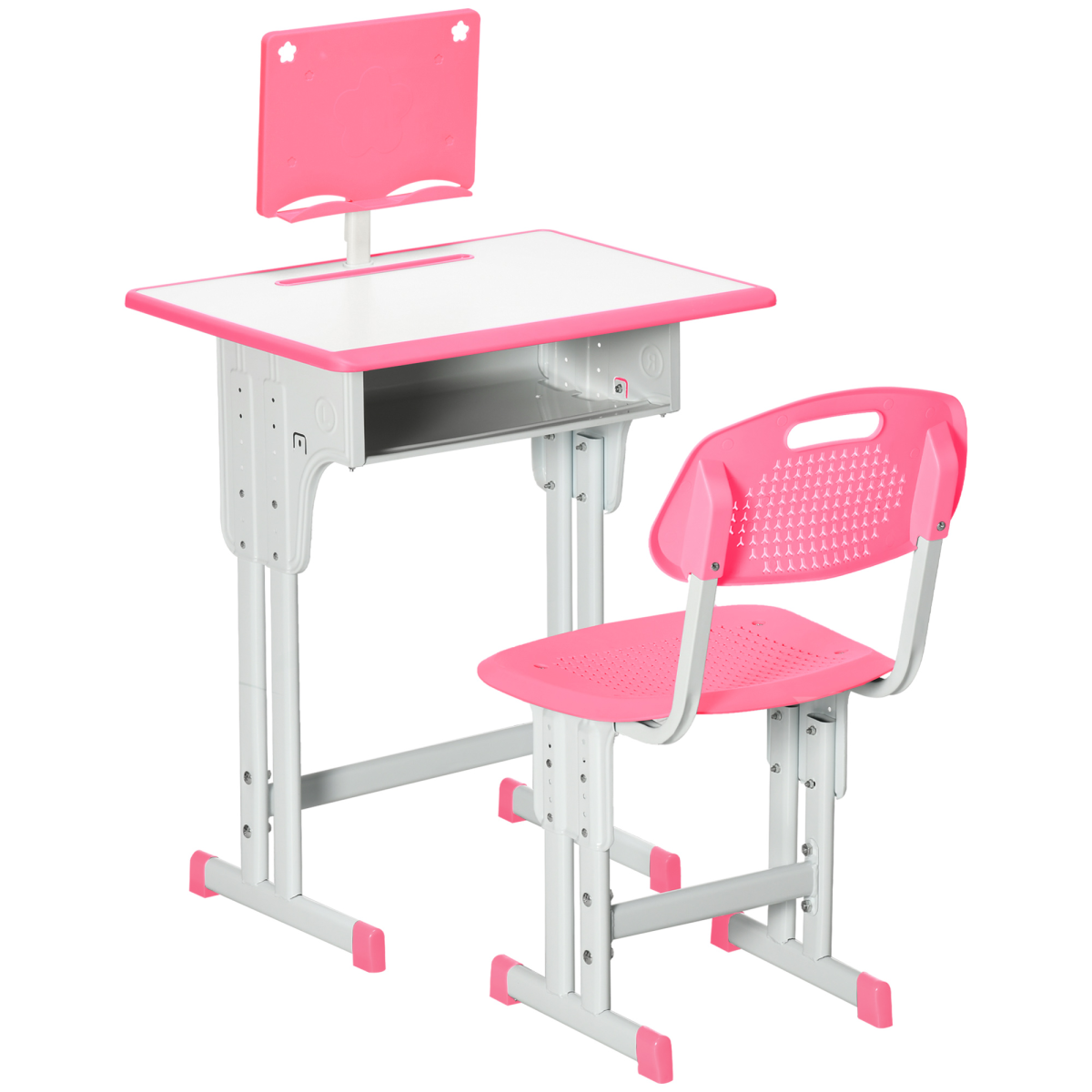 cortex-london-windsor-kids-adjustable-desk-and-chair-set-pink-with-drawer-book-stand-cup-holder-pen-slot-and-hook