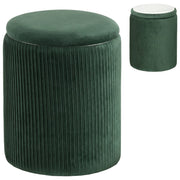 HOMCOM Storage Ottoman Modern Velvet Round Foot Stool for Living Room Bedroom 45 cm Dark Green