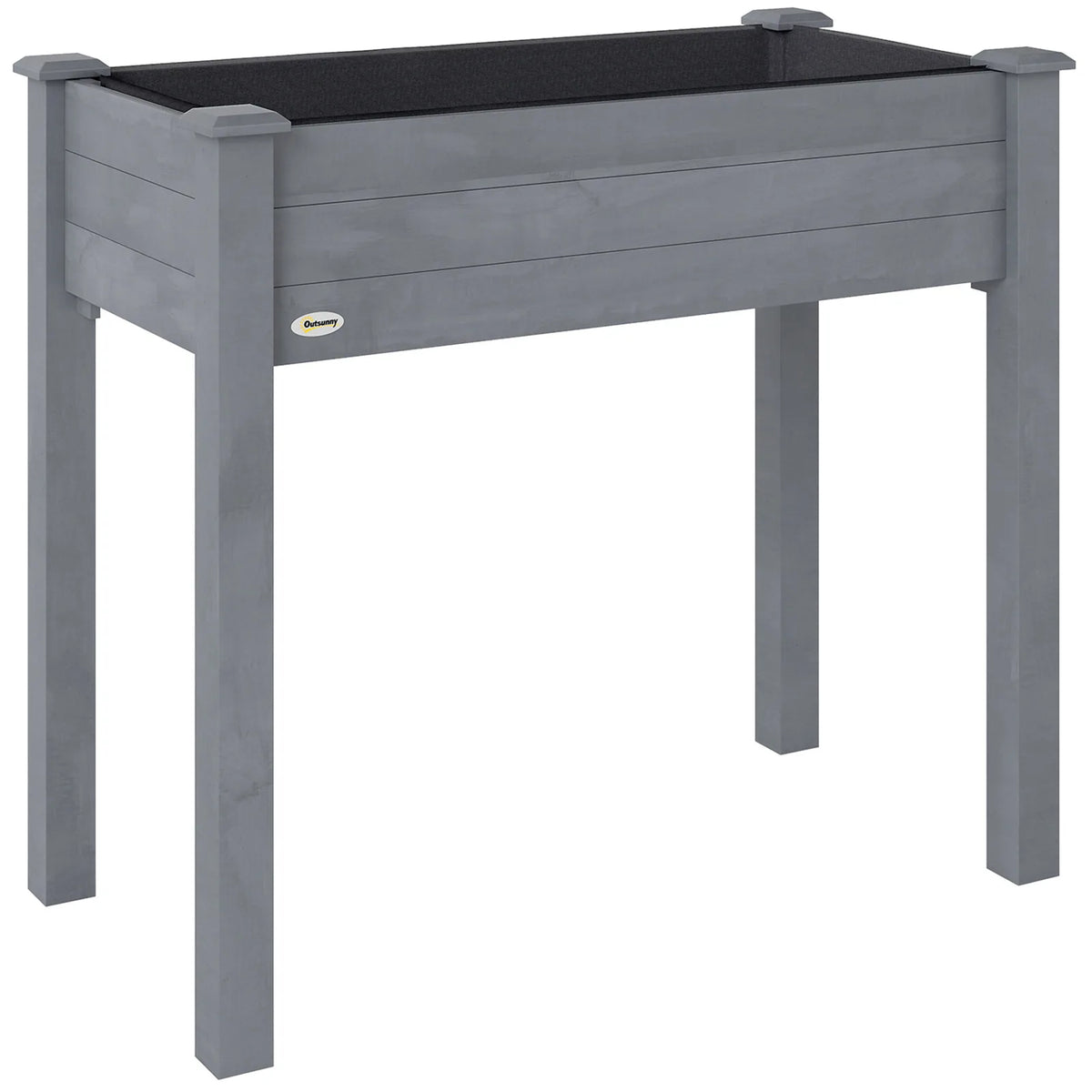 Outsunny Raised Bed for Garden, Wooden Elevated Planter Box with Bed Liner, for Flower Vegetable Herb, Dark Grey