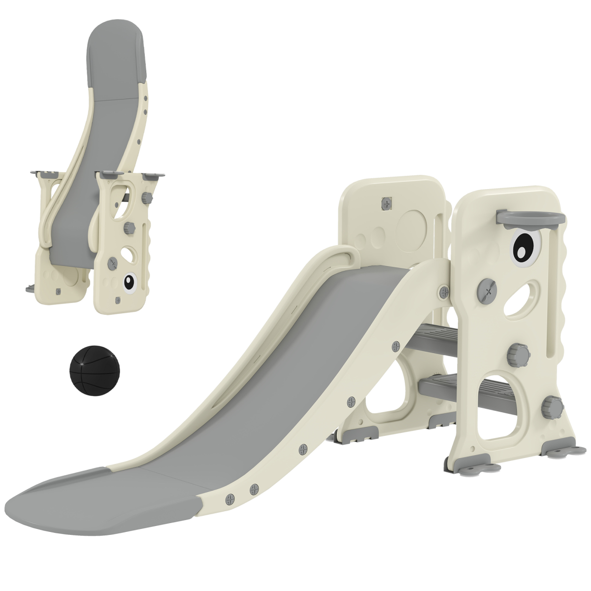 cortex-london-windsor-dinosaur-kids-slide-climber-basketball-hoop-cream-white