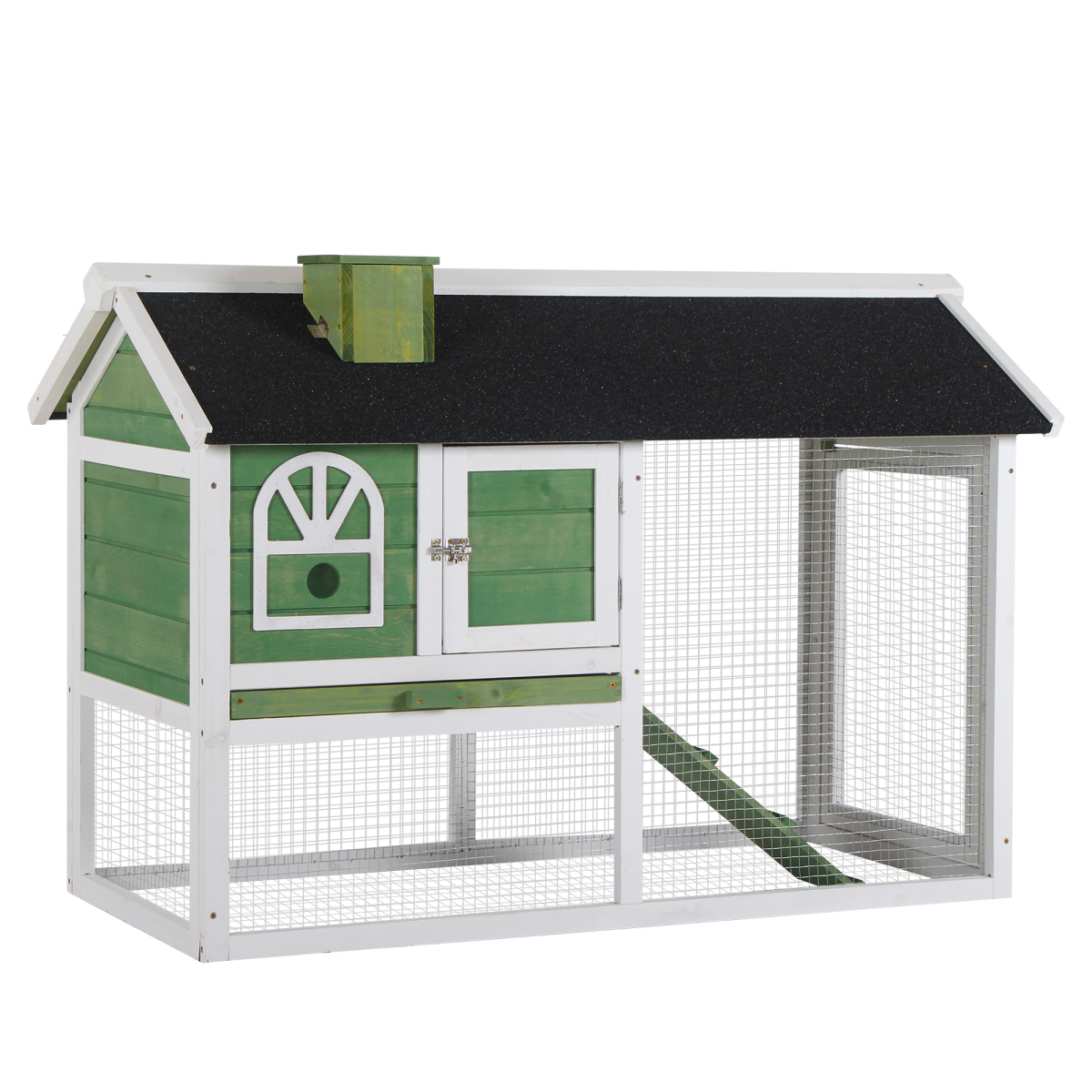 cortex-london-windsor-green-fir-wood-rabbit-hutch-bunny-cage-pull-out-tray-ramp