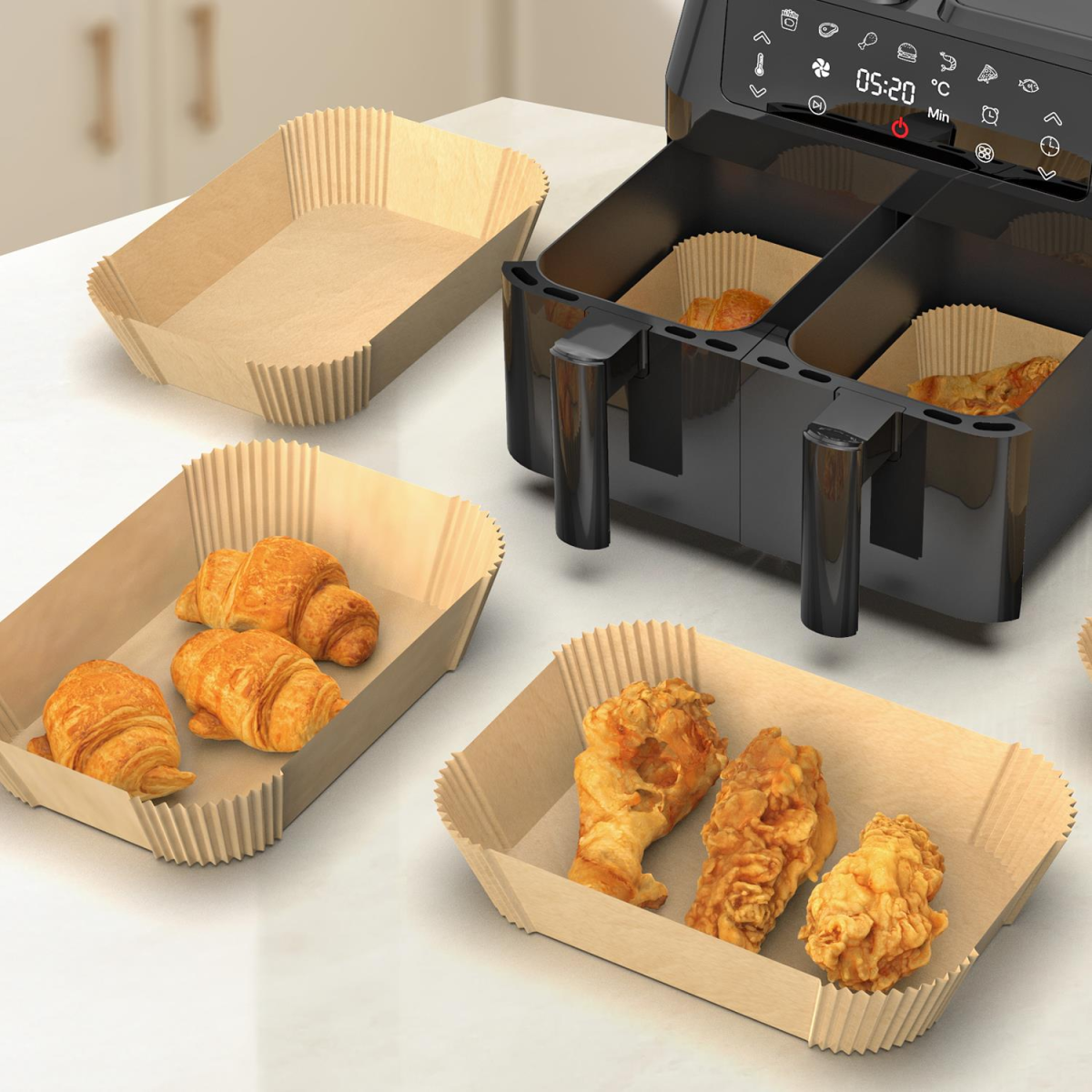 cortex-london-windsor-air-fryer-paper-liners-100-pack-wood-pulp-silicone-coated-21-8-x-14cm