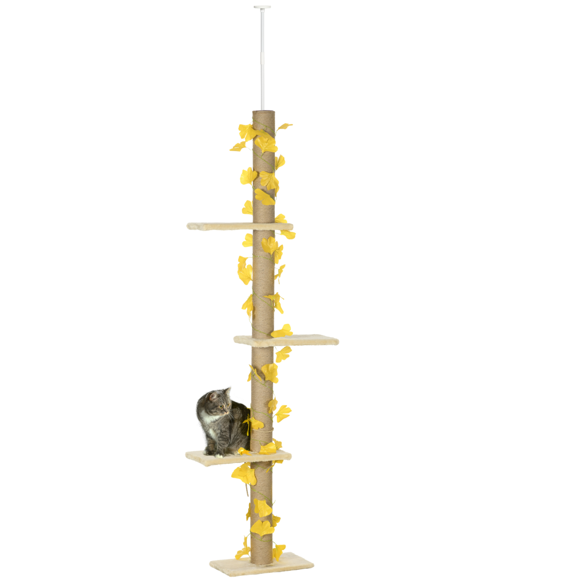cortex-london-yorkminster-adjustable-floor-to-ceiling-cat-tree-beige-yellow-anti-slip-kit