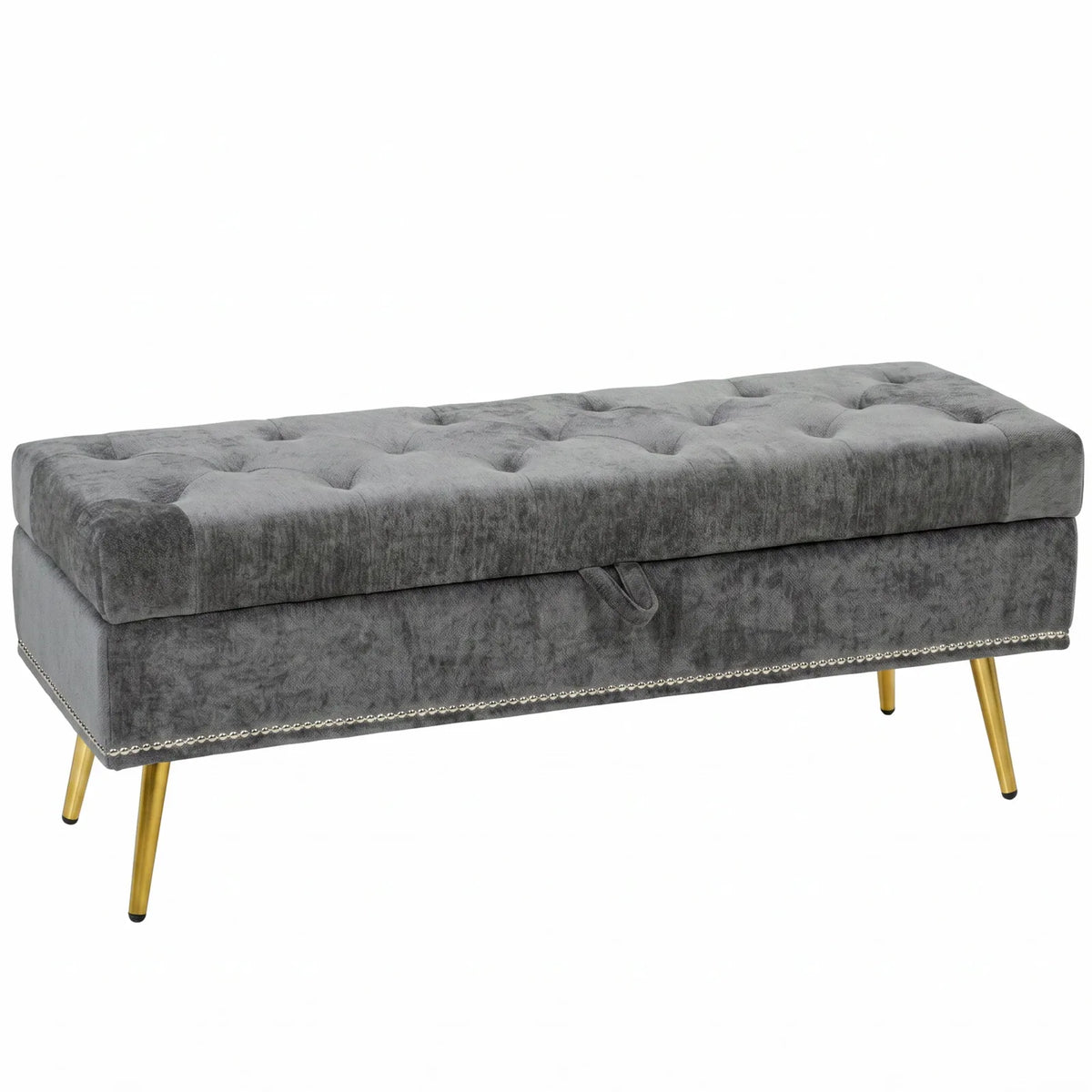 HOMCOM Storage Ottoman, Chenille Upholstered Ottoman Storage Box with Padded Seat, Metal Legs, 114 x 41 x 45 cm, Grey