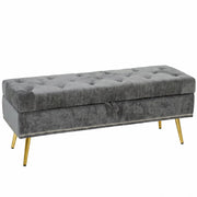 HOMCOM Storage Ottoman, Chenille Upholstered Ottoman Storage Box with Padded Seat, Metal Legs, 114 x 41 x 45 cm, Grey