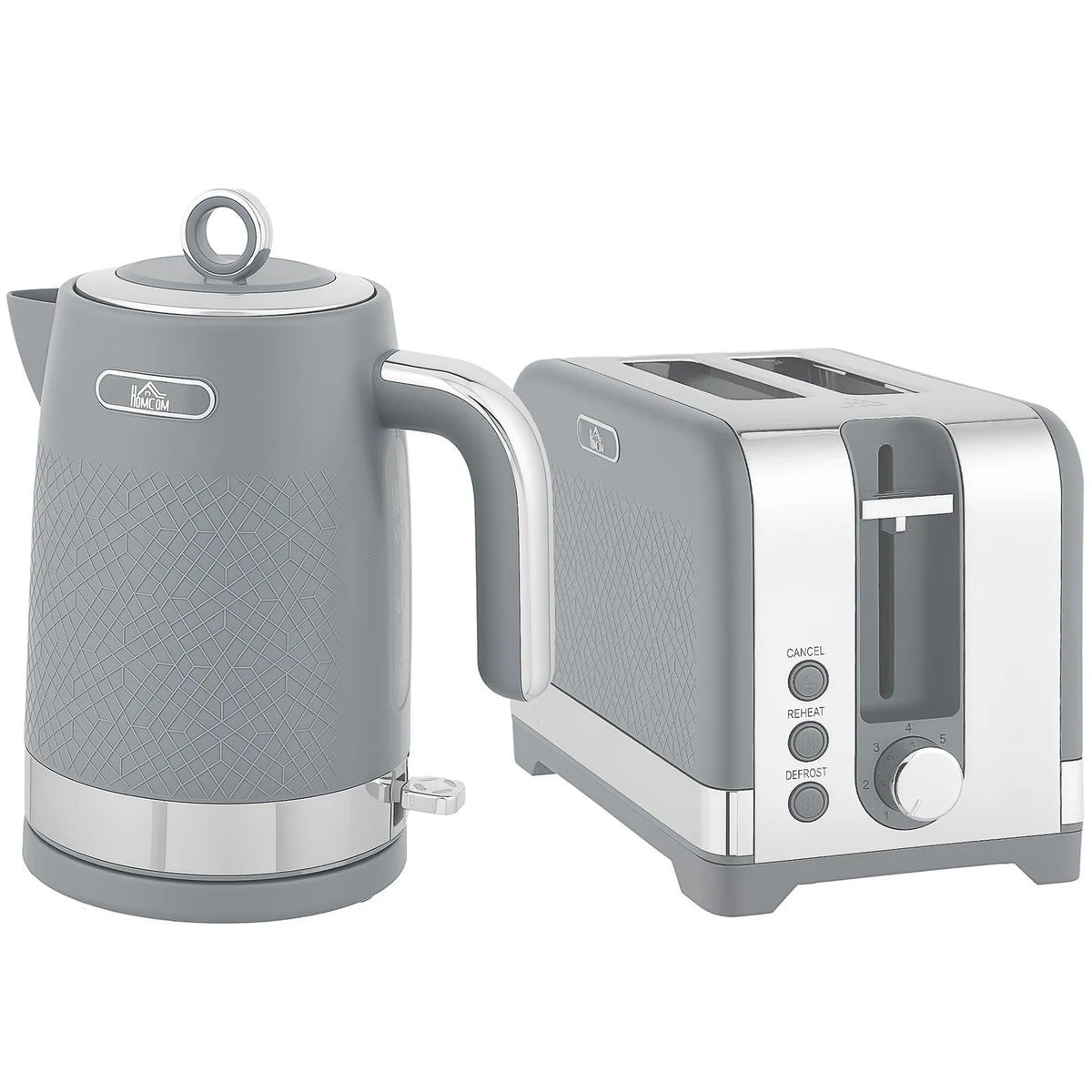 HOMCOM Sleek Textured Kettle and Toaster Set - Grey