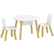 AIYAPLAY 3-Piece Kids Activity Table Set with Centre Mesh Bag, Bear-Shaped Backrest, for Arts and Crafts, Reading, White
