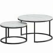 HOMCOM Set of Two Marble-Effect Stacking Tables - White