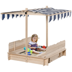 Kids Square Wooden Sandpit Children Cabana Sandbox Outdoor Playset