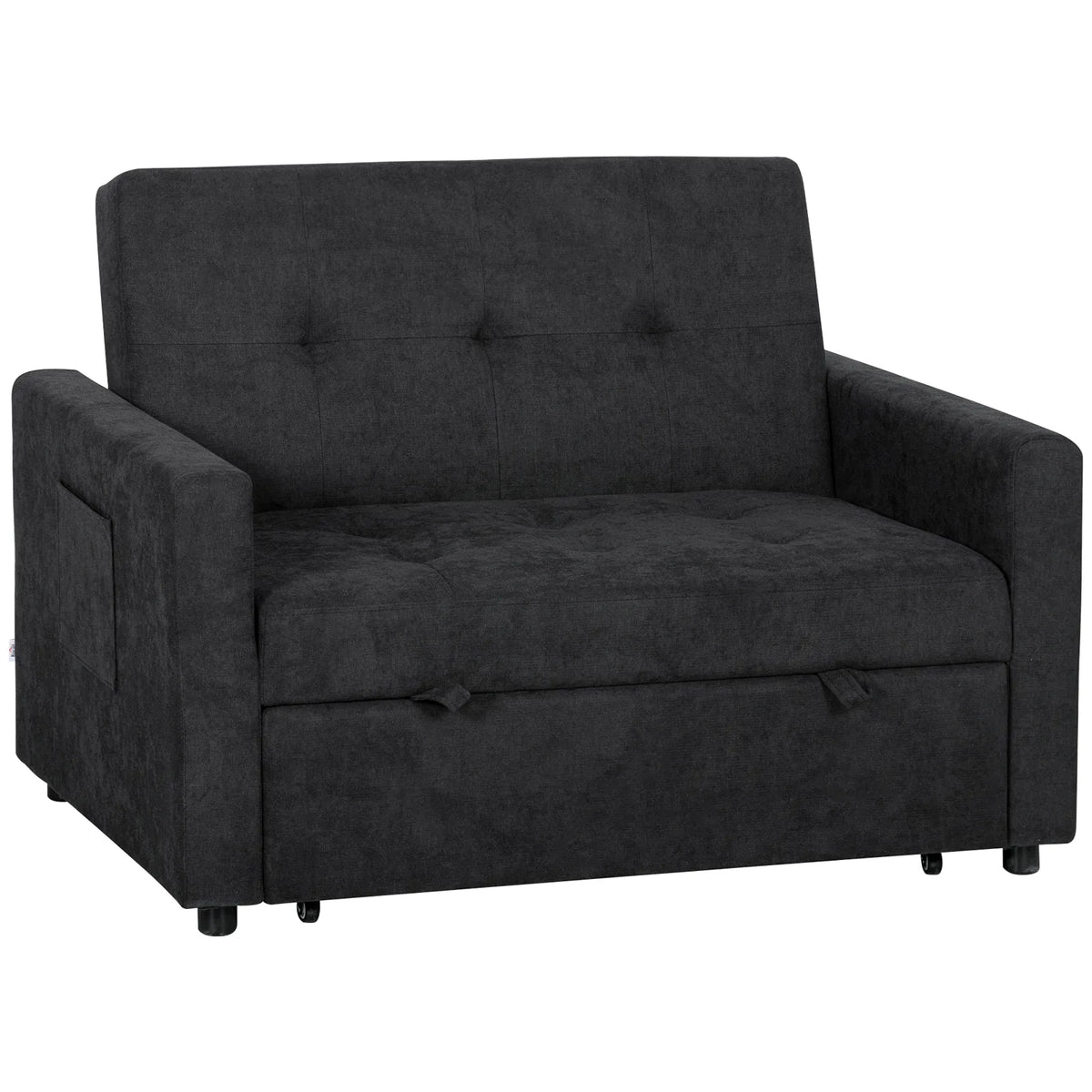 HOMCOM Loveseat Sofa Bed, Convertible Bed Settee with 2 Pillows, Side Pockets, Black