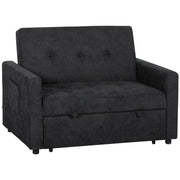 HOMCOM Loveseat Sofa Bed, Convertible Bed Settee with 2 Pillows, Side Pockets, Black
