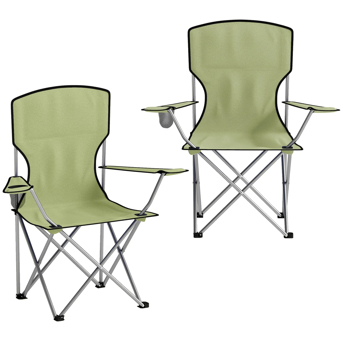 Outsunny Camping Chair Set of 2 Portable Folding Outdoor Camp Chair with Cup Holders and Carry Bag Green