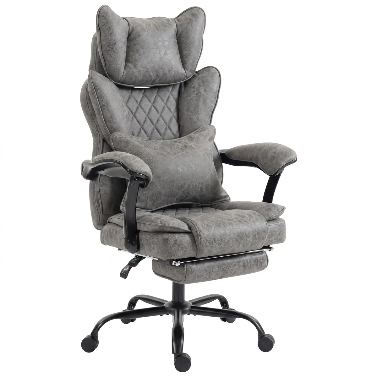 HOMCOM Executive Office Chair, Leathaire Big and Tall Office Chair 180 kg with Wide Seat, Reclining, Lumbar Support, Grey