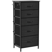 HOMCOM Chest of Drawers, Dresser with 5 Fabric Drawers, Tall Storage Unit with 4 Pockets and 2 Hooks, Steel Frame, Black