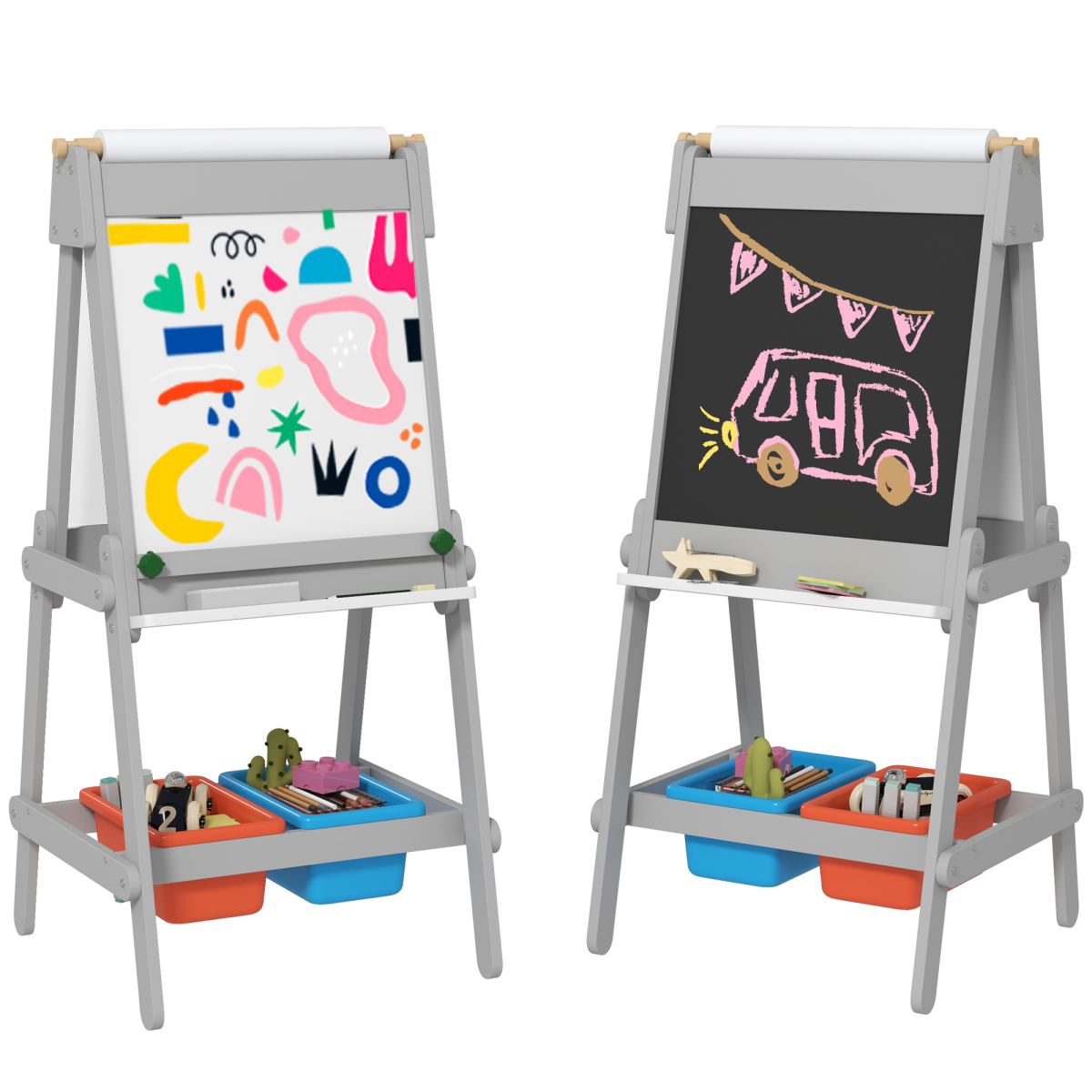 cortex-london-windsor-kids-double-sided-art-easel-with-paper-roll-grey