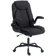 HOMCOM Linen-Look Computer Desk Chair, Executive Office Chair with Flip-Up Armrests and Thick Cushion, Black