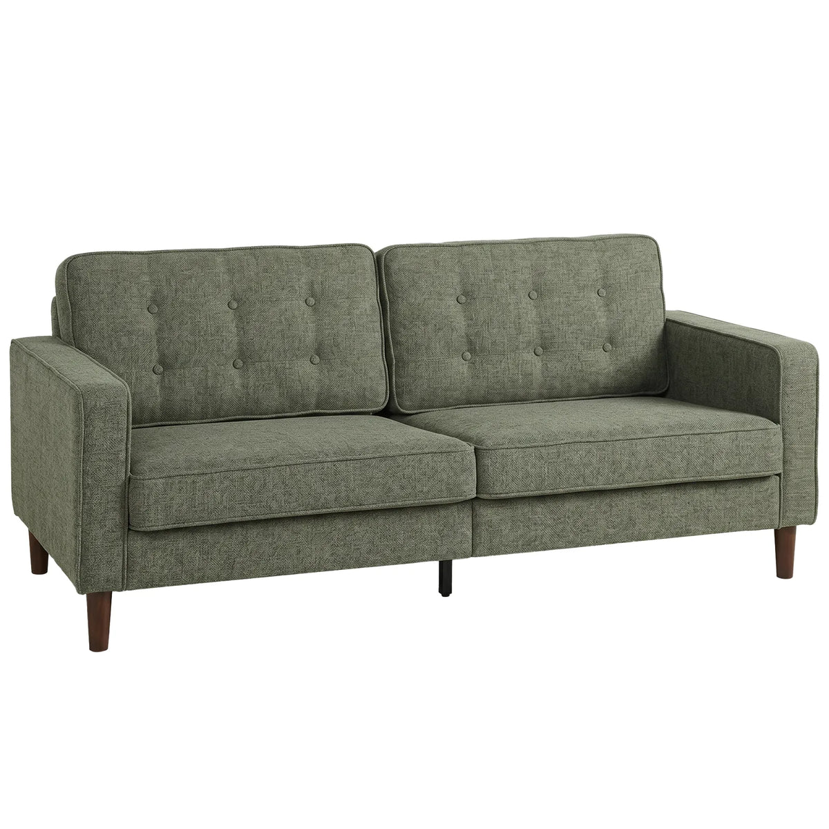HOMCOM 3 Seater Sofa Button Tufted Upholstered Couch with Wood Legs for Living Room, Green