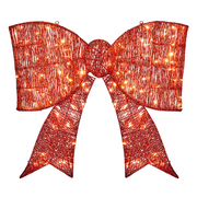 Pre-lit Outdoor Giant Bowknot Christmas Decoration, Lighted Metal Frame with 124 Warm White LED Lights, for Front Door Gate Wall Indoor Outdoor Holiday Party, Red