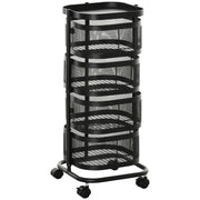 HOMCOM Metal Storage Cart, 4-Tier Storage Trolley on Wheels with 4 Mesh Baskets and Top Tray, Black