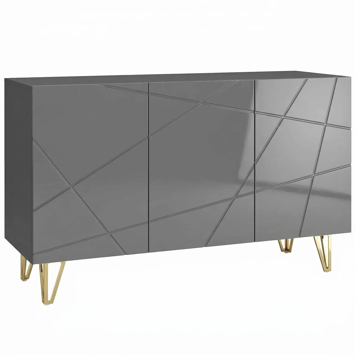 HOMCOM Modern Luxe High Gloss Sideboard, with Hairpin Legs, Grey