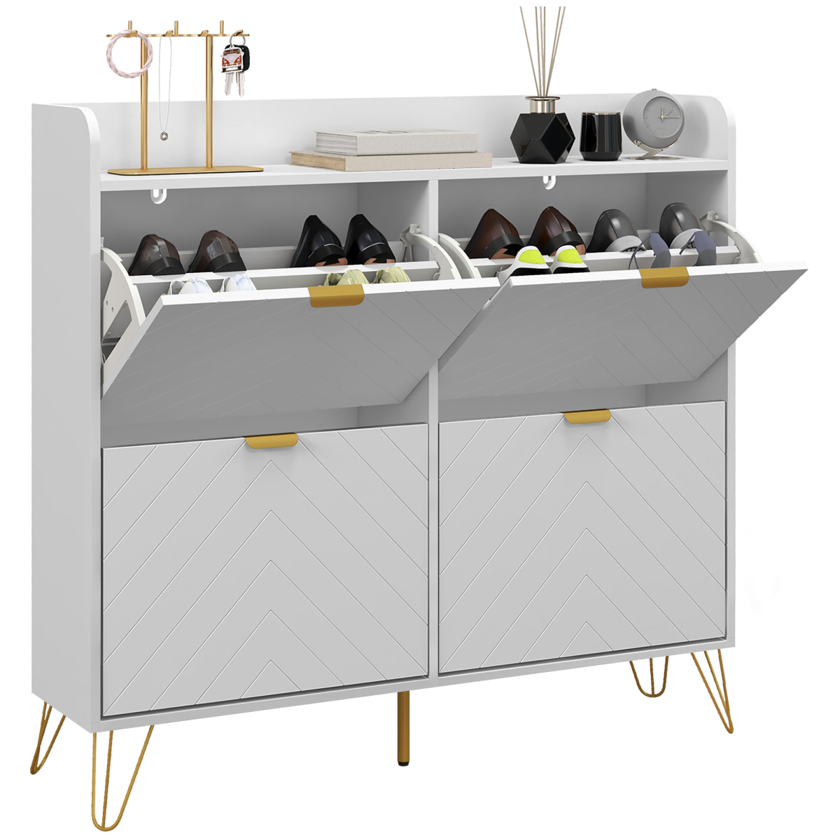 cortex-london-kensington-narrow-shoe-storage-cabinet-four-flip-drawers-white-gold-tone