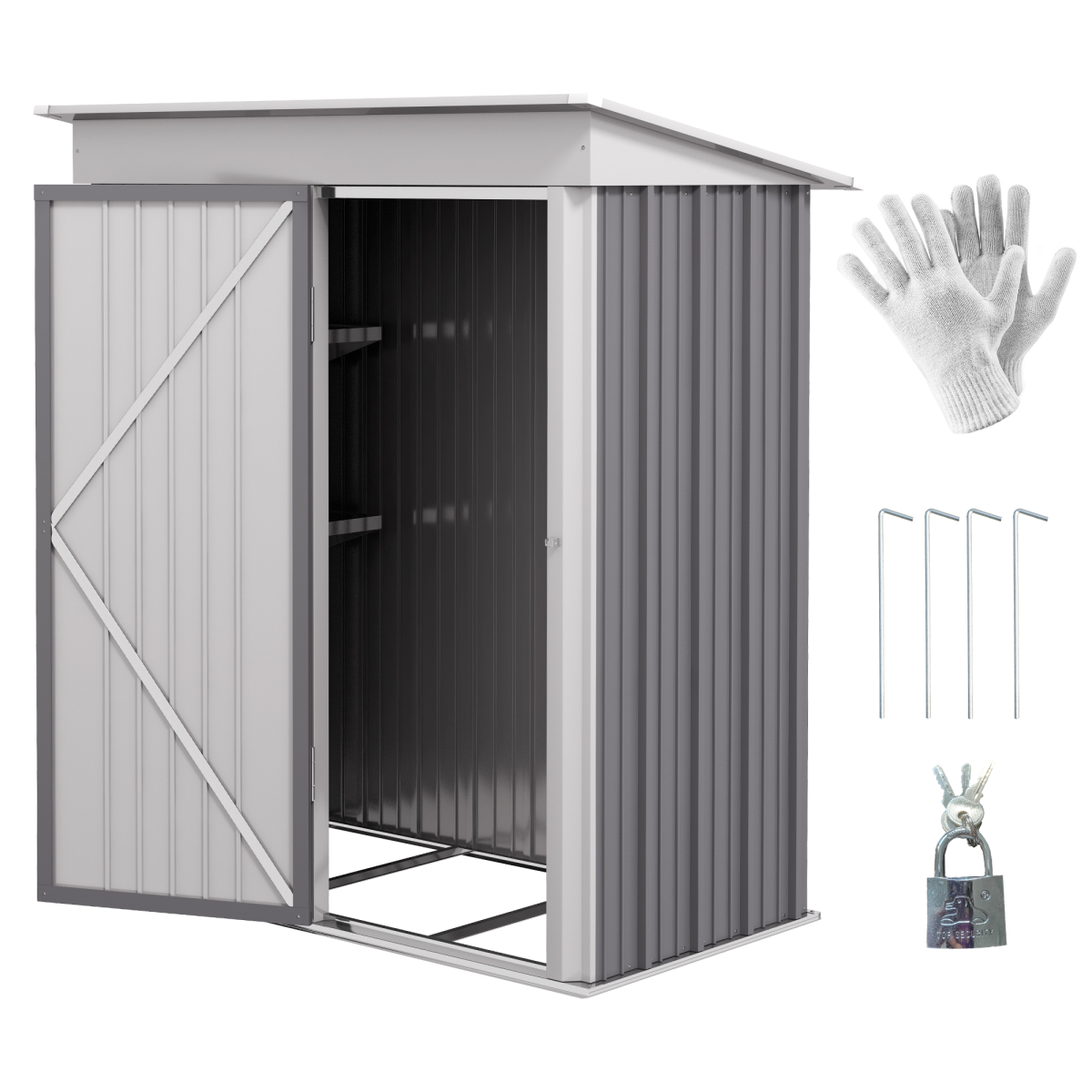 cortex-london-york-steel-bike-shed-adjustable-shelf-lock-5x3-grey-white