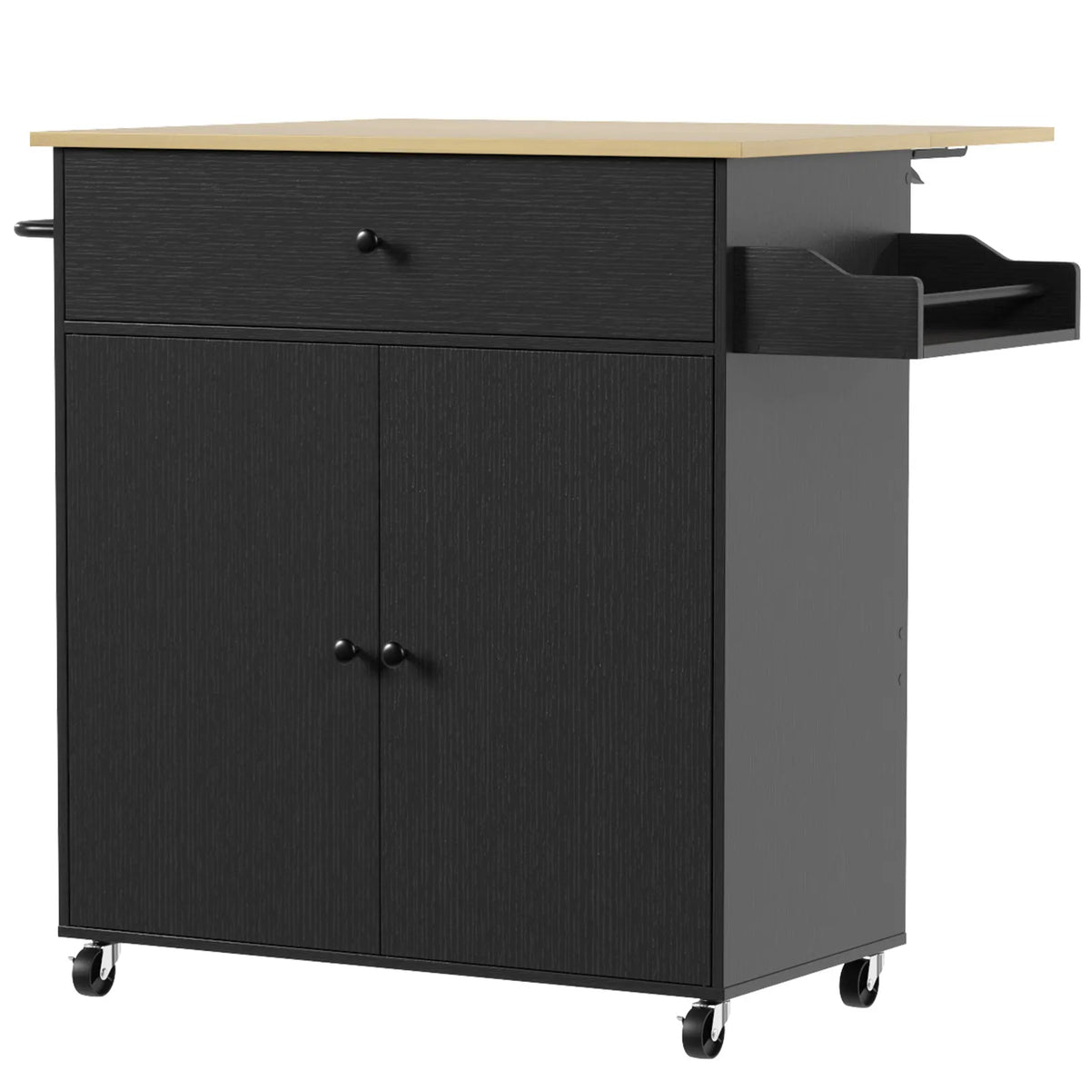 HOMCOM Kitchen Island with Drop Leaf, Rolling Kitchen Storage Trolley on Wheels with Drawer, Spice Rack and Towel Rack, Black