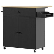 HOMCOM Kitchen Island with Drop Leaf, Rolling Kitchen Storage Trolley on Wheels with Drawer, Spice Rack and Towel Rack, Black