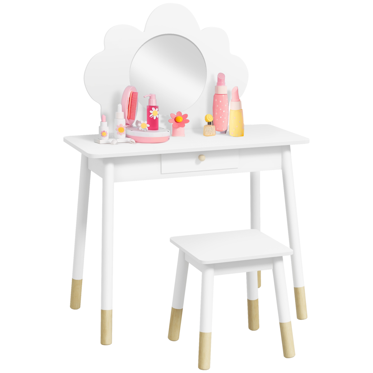 cortex-london-windsor-cloud-kids-dressing-table-and-stool-white-mdf-pvc-mirror-drawer