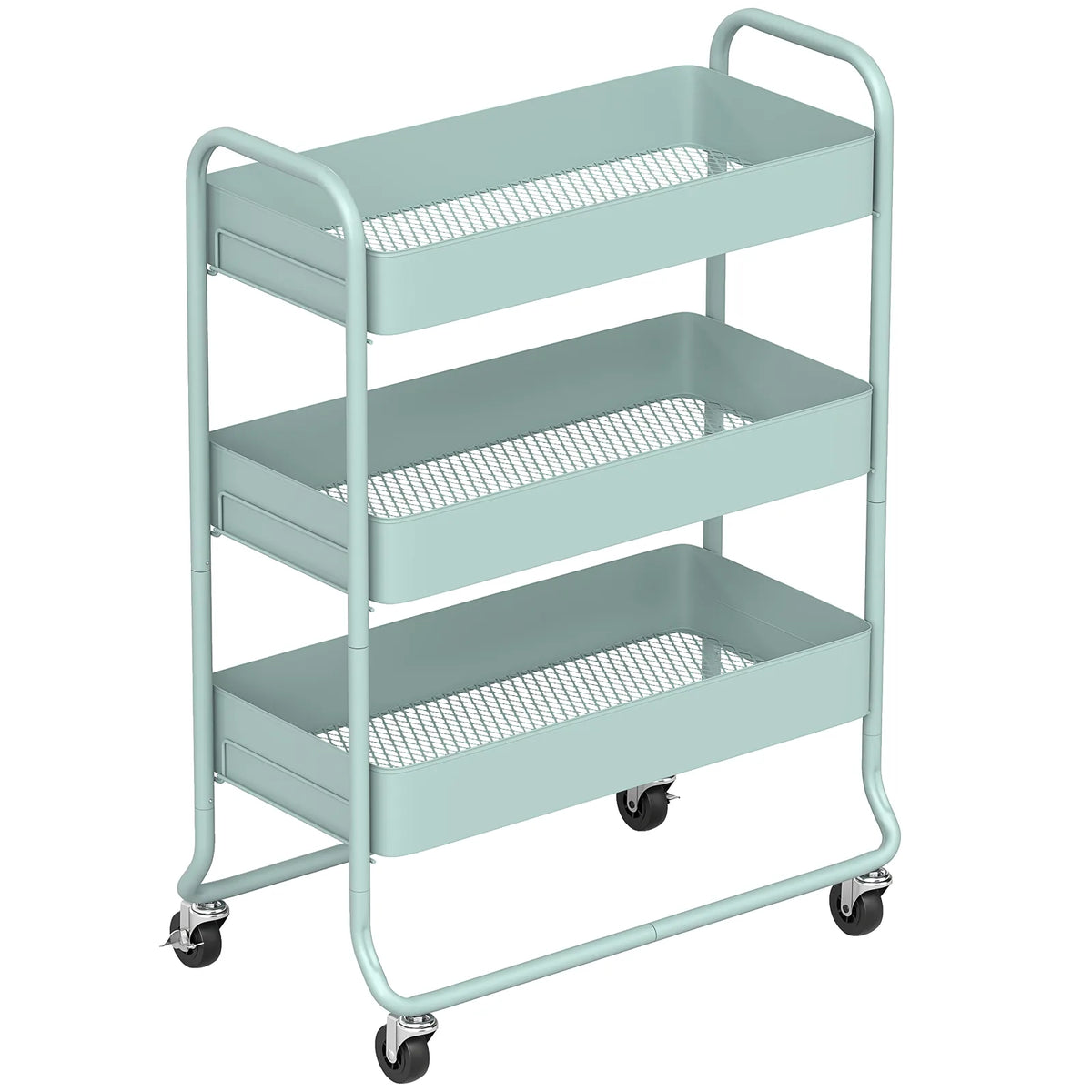 HOMCOM 3-Tier Storage Trolley on Wheels, Rolling Utility Cart with Mesh Backets for Kitchen, Bathroom, Bedroom, Light Green