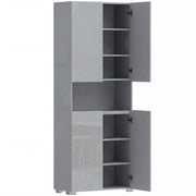 HOMCOM 180 cm Tall Kitchen Cupboard, Pantry Storage Cabinet with Soft Close Doors and Adjustable Shelves, High Gloss Grey