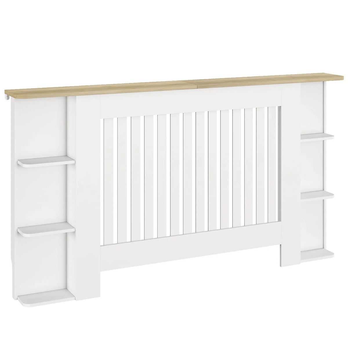 HOMCOM Radiator Cover with Open Storage Shelves, Vertical Slatted Cabinet Shelf Heater Cover for Living Room, Hallway, Large, White