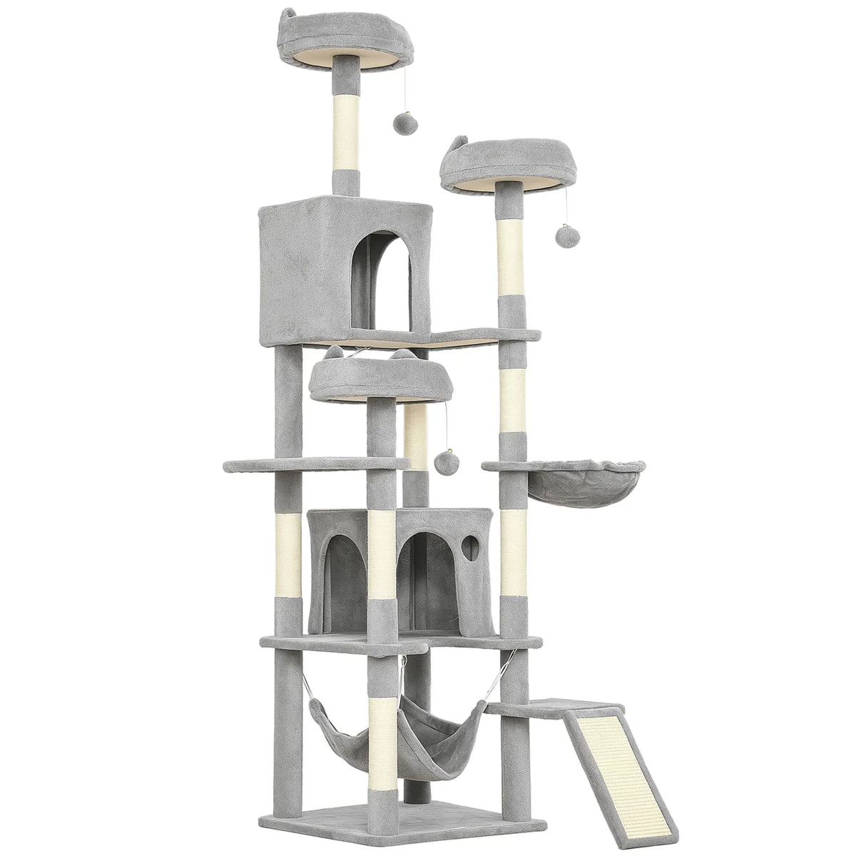 PawHut Cat Tree, 192 cm Large Multi-Level Cat Tower for Indoor Kittens with 8 Scratching Posts, 3 Plush Beds, 2 Hammocks