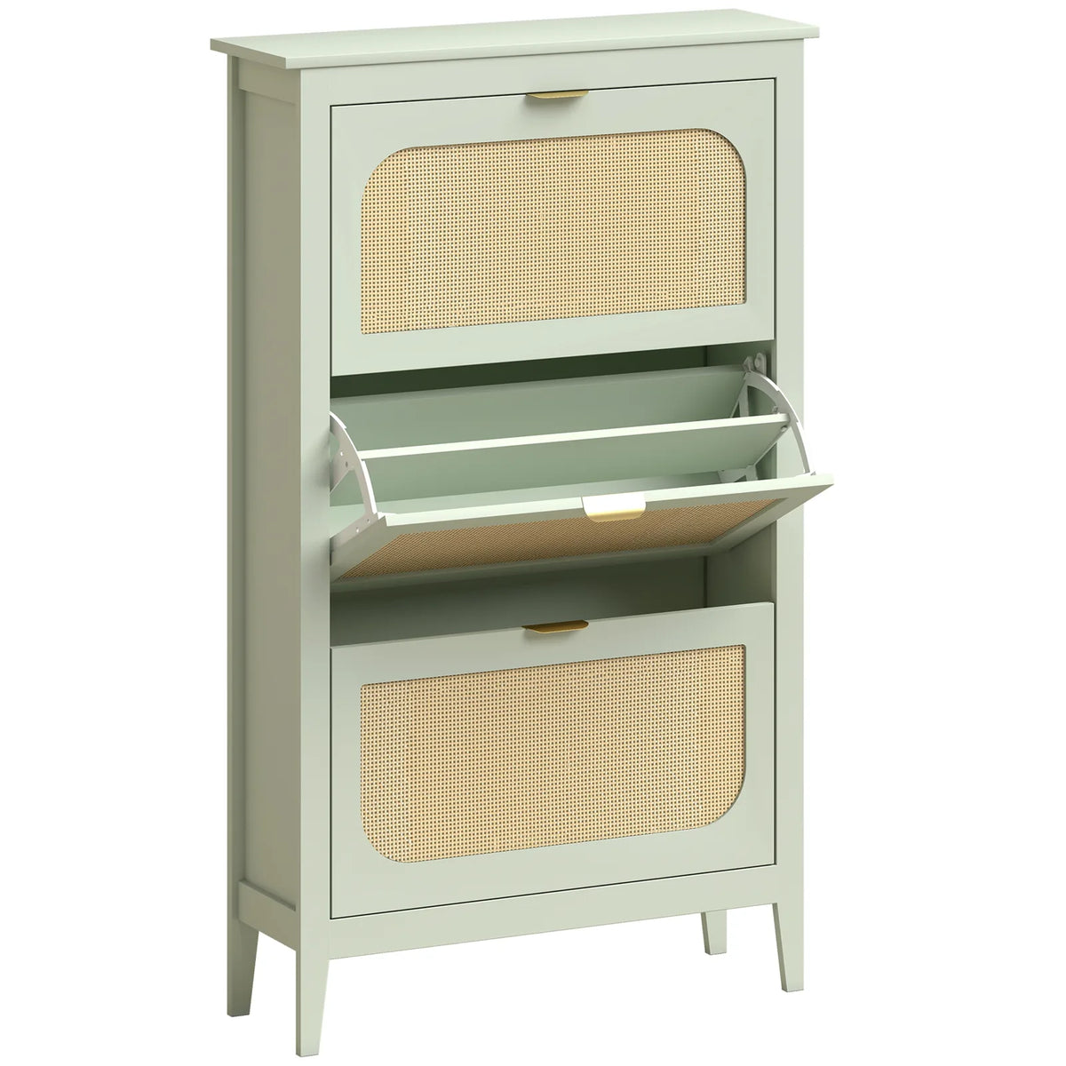 HOMCOM Narrow Shoe Cabinet, Boho Slim Shoe Storage Cabinet with 3 Flip Drawers, Holds 21 Pairs, Light Green