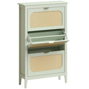 HOMCOM Narrow Shoe Cabinet, Boho Slim Shoe Storage Cabinet with 3 Flip Drawers, Holds 21 Pairs, Light Green