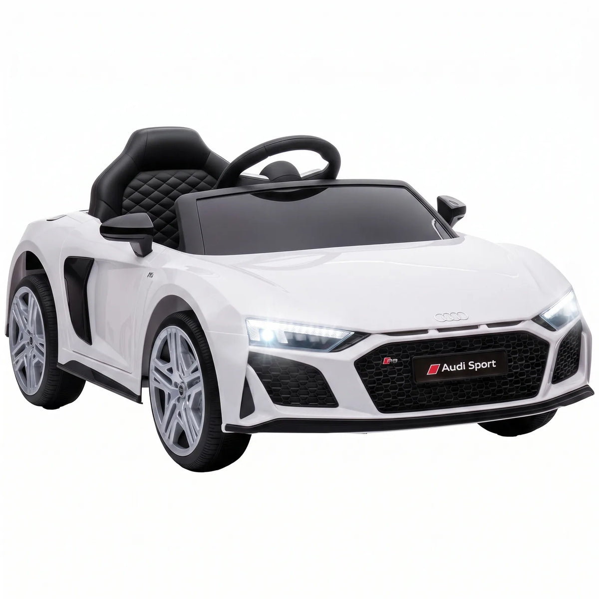 AIYAPLAY Licensed Audi R8 Spyder 12V Electric Car for Kids with Remote Control, Dual Motors, Rear Suspension, Soft Start, White