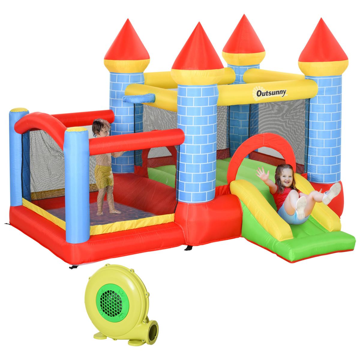 cortex-london-windsor-four-in-one-bouncy-castle-slide-pool-with-blower-multicolour